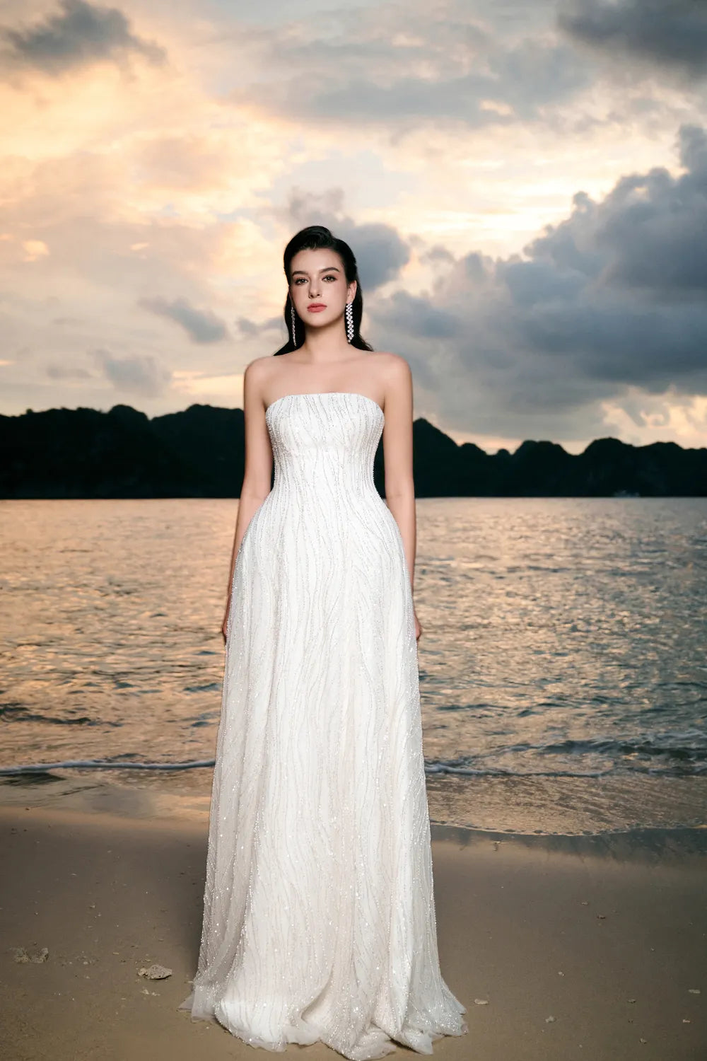 Strapless Wavy Crystal Embellished Dress
